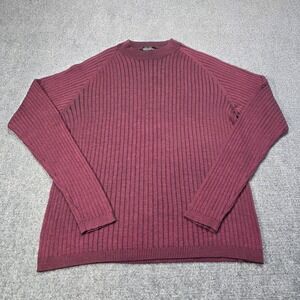 Anthology Mens Ribbed Knit‎ Silk Wool Blend Crew Neck Sweater Burgundy XL